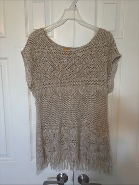 Crochet Fringe Tunic Top in Beige